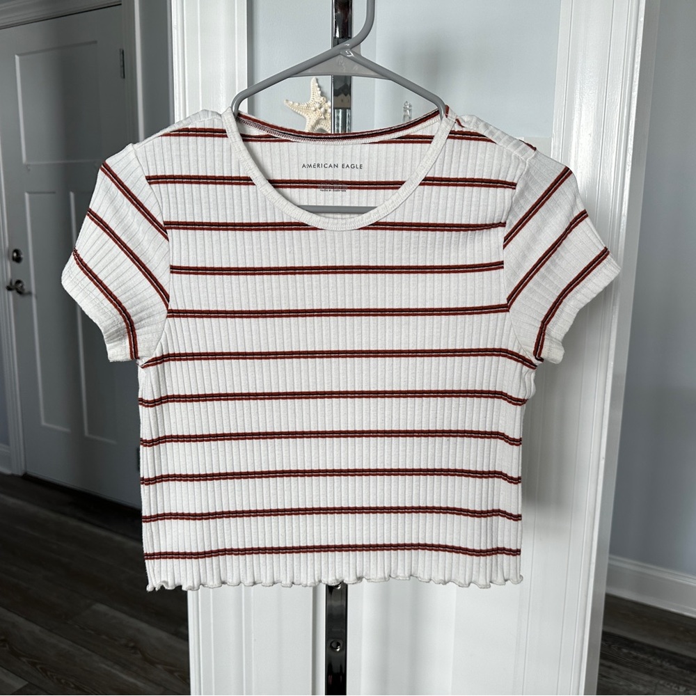 American Eagle Sz M Ribbed Knit Striped Crop Top - Picture 1 of 7